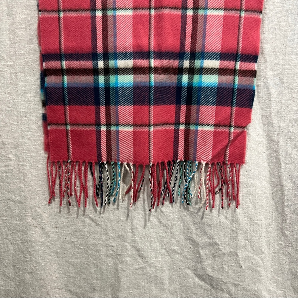 MADE IN SCOTLAND | 100% Cashmere Plaid Pink and Blue Scarf - Picture 7 of 7
